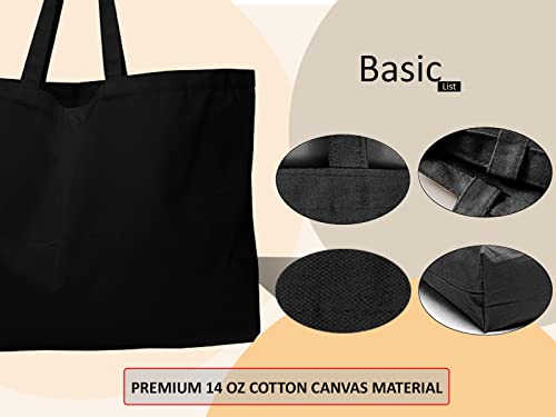 BasicList Extra Large Canvas Tote Bag - Big Largest Reusable Grocery,Black - Image 3