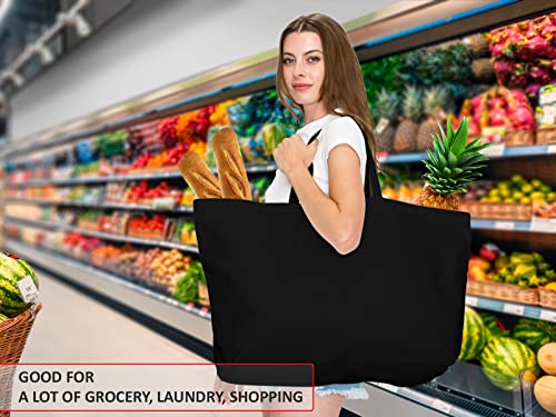 BasicList Extra Large Canvas Tote Bag - Big Largest Reusable Grocery,Black - Image 5