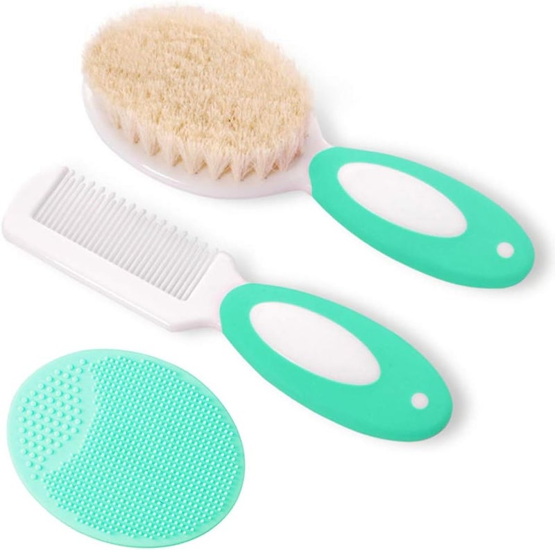 MR LION Baby Hair Brush and Comb Set for Newborns & Toddlers | Natural Soft Goat Bristles | Ideal for Cradle Cap | Perfect Baby Registry Gift (Green) - Image 1
