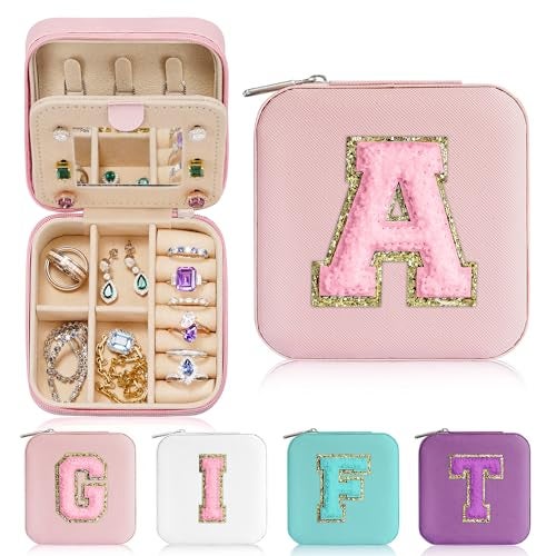 Parima Gifts for Kids Girls - Girl Gifts, 6 7 8 9 10 11 12 13 14 Year Old,Gift for Teens Kids Daughter Sister Birthday Gift, Travel Jewelry Case Small Jewelry Box | Letter A, White - Image 1