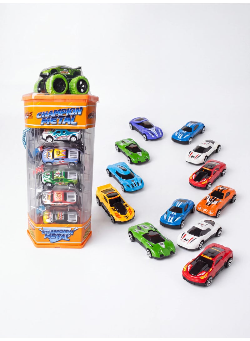 12 Pcs Metal Diecast Toy Car Set with 1 Monster Truck and Storage Container - Ideal Gift - Image 1
