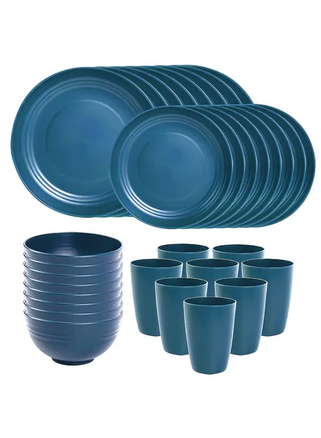 Blue 32 Piece Plastic Tableware Set Bowls Plates Cups for Picnic Camping Home - Image 2