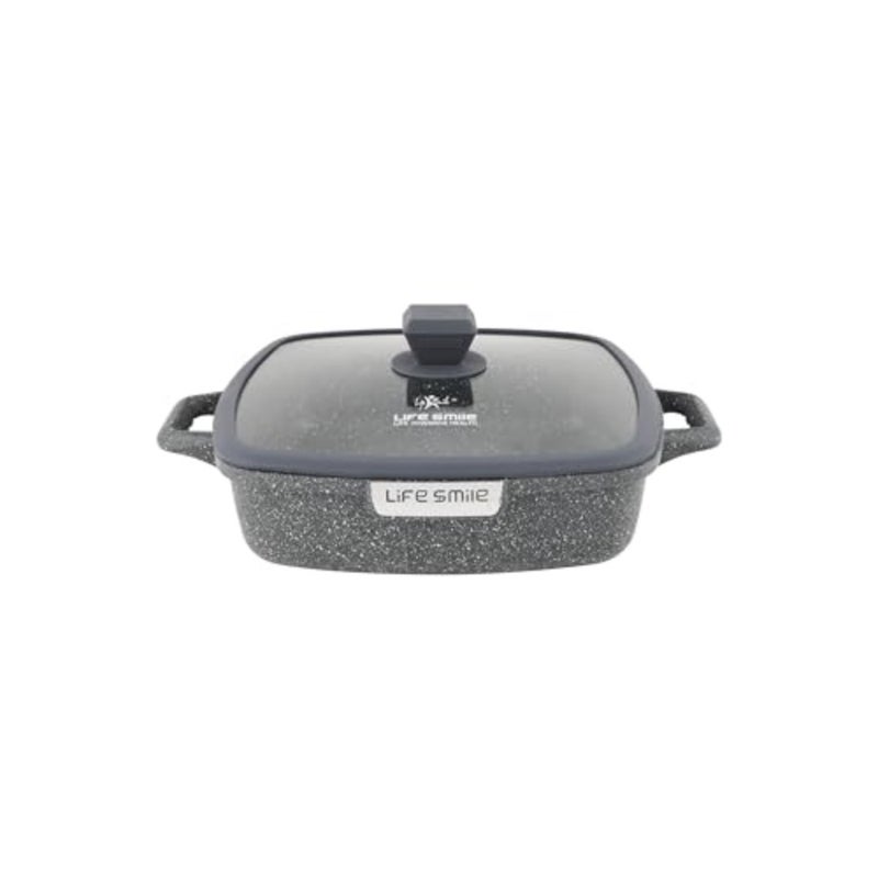 Square Shallow Casserole Pan 28cm with Lid, Granite Non Stick Cooking Pot - Image 1