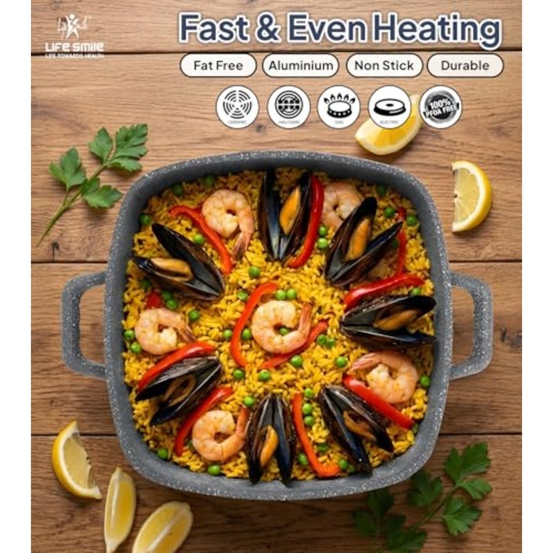 Square Shallow Casserole Pan 28cm with Lid, Granite Non Stick Cooking Pot - Image 2