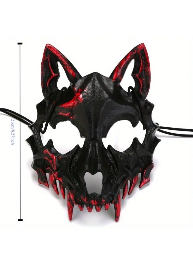 CCOVERY Japanese Costume Mask Half Face Mask Skull Scary Mask Party Cosplay Decorative - Image 2