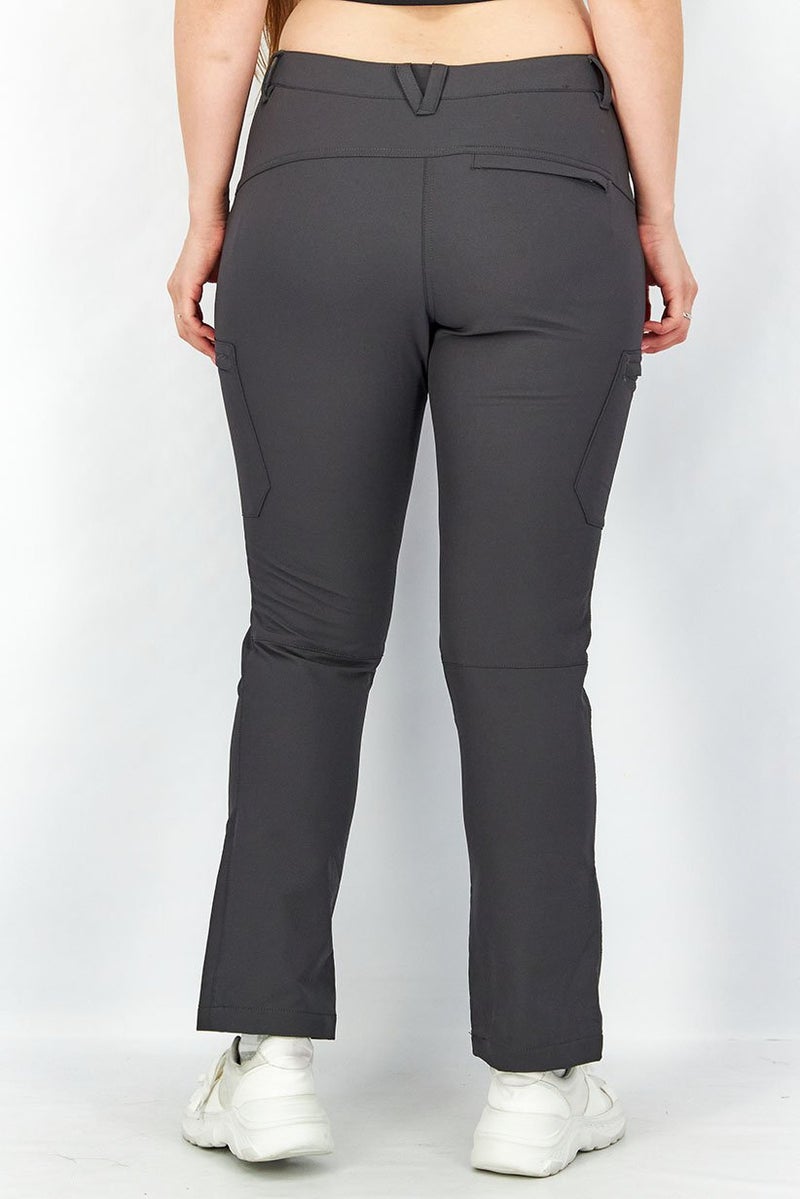 Tchibo Women Regular Fit Cargo Pocket Trouser Pants, Dark Grey  - Image 2