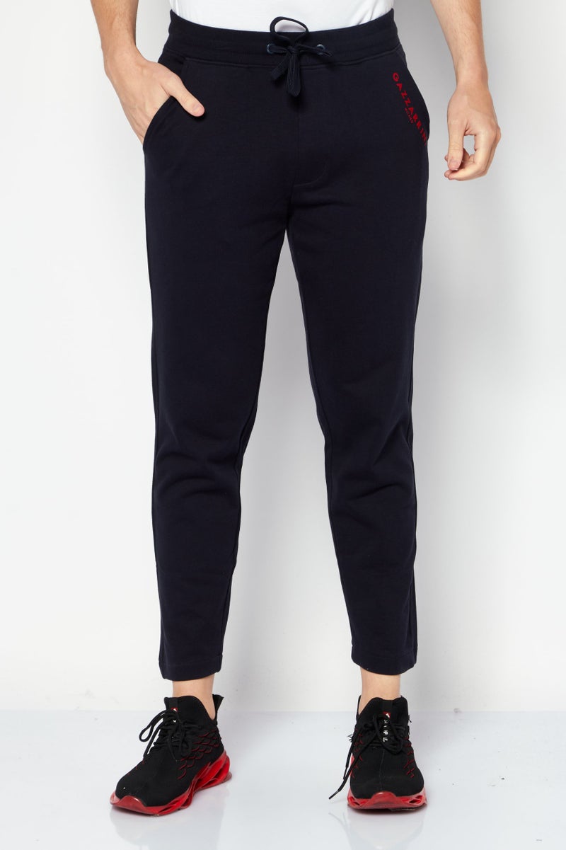 Gazzarrini سروال رياضي للرجال بشريط سحب مع شعار العلامة التجارية، أزرق داكن - Image 1