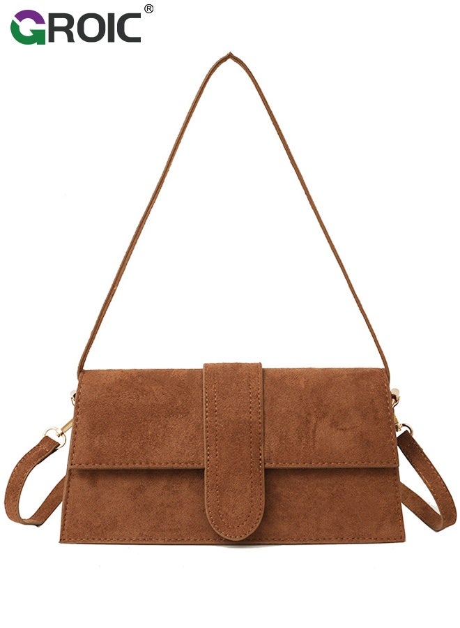 GROIC Shoulder Bag for Women,Suede Underarm Bag,Detachable Crossbody Bag,Handbag Retro Crossbody Shoulder Bag Trendy Top Handle Everyday Work Purse - Image 1