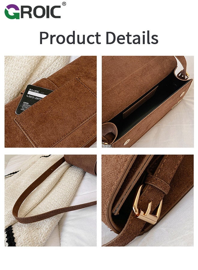 GROIC Shoulder Bag for Women,Suede Underarm Bag,Detachable Crossbody Bag,Handbag Retro Crossbody Shoulder Bag Trendy Top Handle Everyday Work Purse - Image 3