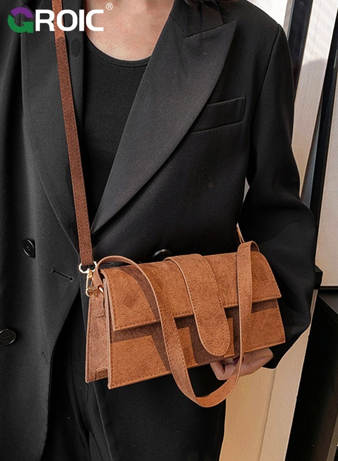 GROIC Shoulder Bag for Women,Suede Underarm Bag,Detachable Crossbody Bag,Handbag Retro Crossbody Shoulder Bag Trendy Top Handle Everyday Work Purse - Image 5