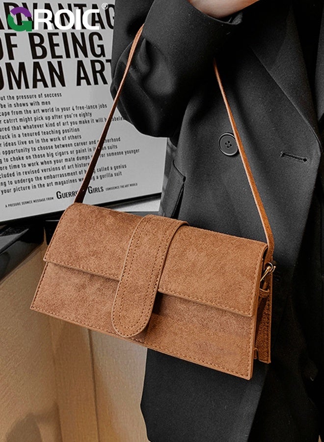 GROIC Shoulder Bag for Women,Suede Underarm Bag,Detachable Crossbody Bag,Handbag Retro Crossbody Shoulder Bag Trendy Top Handle Everyday Work Purse - Image 4