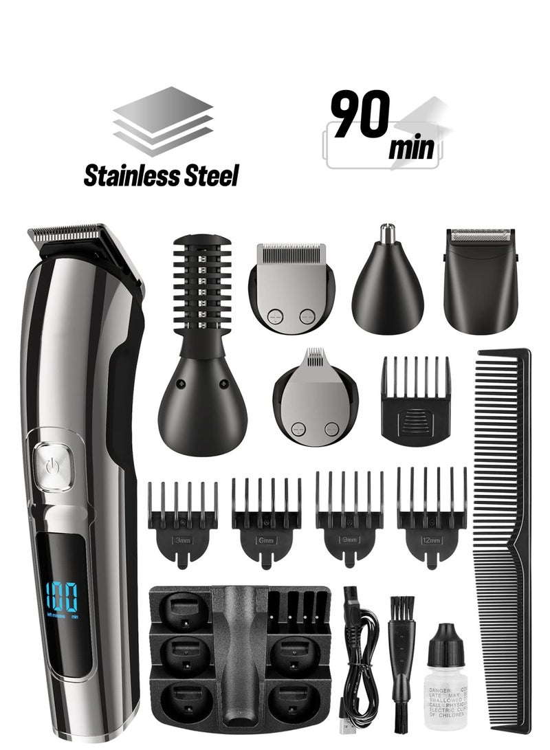 SYOSI Beard Trimmer for Men, Hair Clippers & Hair Trimmer, IPX7 Waterproof Mustache Body Nose Ear Facial Shaver, Electric Razor All in 1 Beard Kit, Gifts for Men, USB Rechargeable & LED Display - Image 1