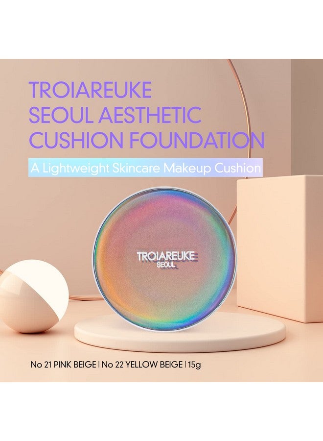 TROIAREUKE Seoul "Bridal" Cushion Foundation (Shade 22 Yellow Beige) Natural Coverage Foundation I Wedding Makeup For All Skin Types Glowingflawless Finish I Korean Aesthetic Makeup - Image 3