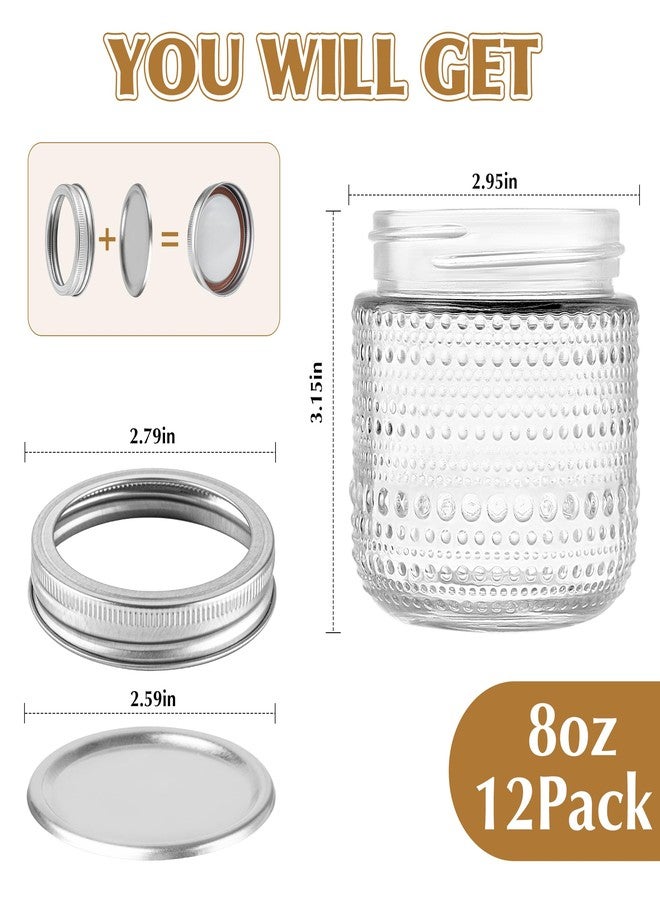 WACOI Mason Jars 8 Oz with Lids 12 Packs, Vintage Half Pint Small Glass Canning Jars with Silver Metal Lids for Storing, Pickling, Honey, Jam, Home Decor, Candle and DIY Crafts - Image 2