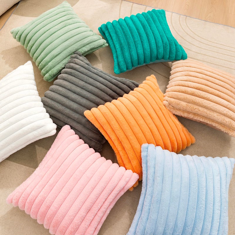 Uhomy Uhomy 2 Pack Halloween Faux Fur Decorative Throw Pillow Covers Fuzzy Striped Soft Pillowcase Cushion Covers for Living Room Sofa Couch Bedroom  Orange 16x16 inch 40x40 cm  - Image 5