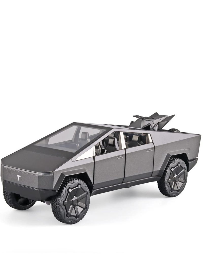 XiuWoo Boy Toy Pickup Truck 1/24 Die-cast Metal Model Car, with Sound and Light, Pull Back, Suitable for Children Aged 3 and Above as Birthday Gifts (Gray, Equipped with Beach Motorcycle) - Image 1