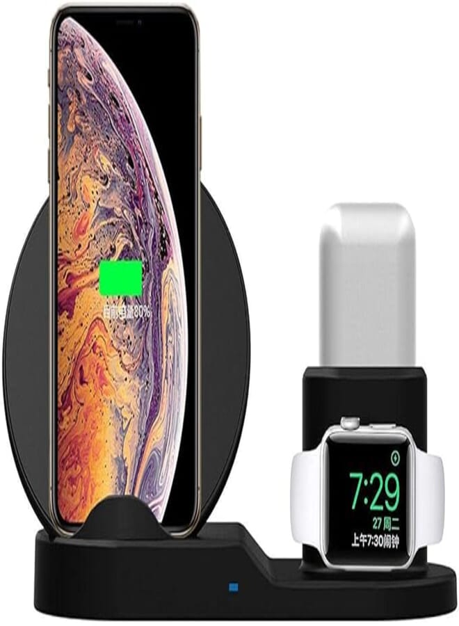 OR Wireless Charger, Upgrade 3 in 1 Wireless Charging Stand for apple Watch,Charging Station for airpods,Fast Wireless Charger Dock for all QI Phone with Charger adapter (Black)