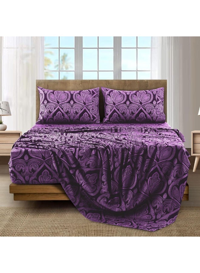 LDC LUX DECOR COLLECTION LUX Dcor Paisley Queen Sheet Set 6 PC Soft Microfiber Wrinkle Free Sheets  Luxurious Printed Bed Sheets Includes Flat Sheet Fitted Sheet with Deep Pockets  4 Pillowcases  Purple  - Image 4