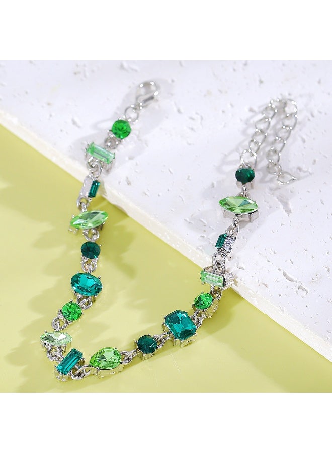 XIXI Multi-Shape Emerald Rhinestone Link Bracelet, Sparkly Green Gemstone Wrist Jewelry - Image 1