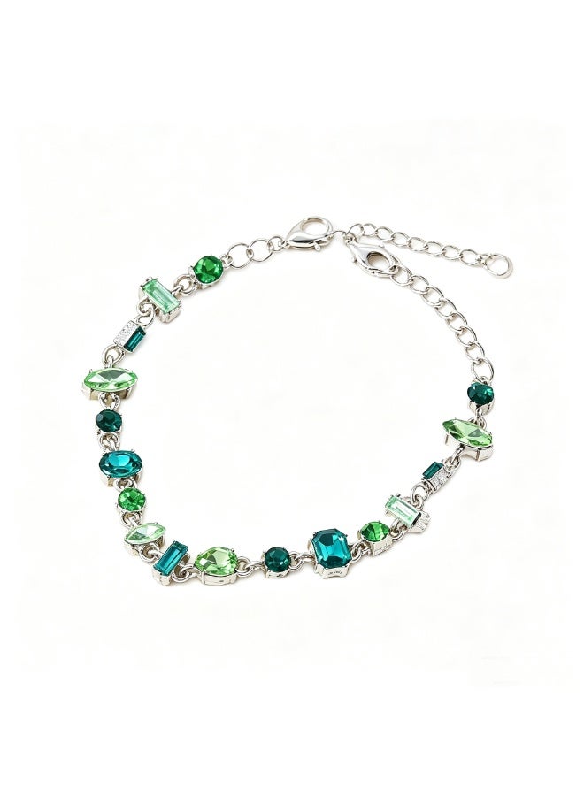 XIXI Multi-Shape Emerald Rhinestone Link Bracelet, Sparkly Green Gemstone Wrist Jewelry - Image 2