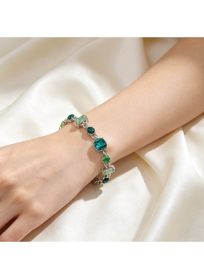 XIXI Multi-Shape Emerald Rhinestone Link Bracelet, Sparkly Green Gemstone Wrist Jewelry - Image 5
