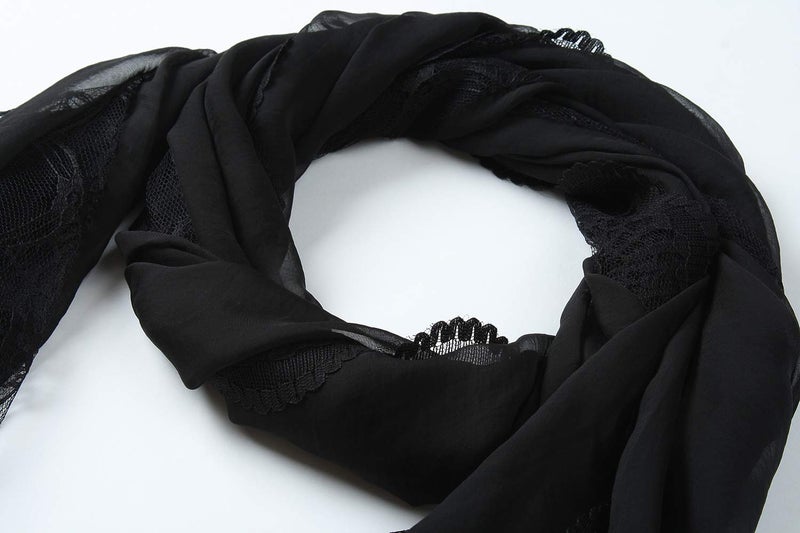 corciova Black Chiffon Extra Long Sheer Head Silk Scarf Lightweight Evening Pashmina Shawl and Wrap for Women - Image 2