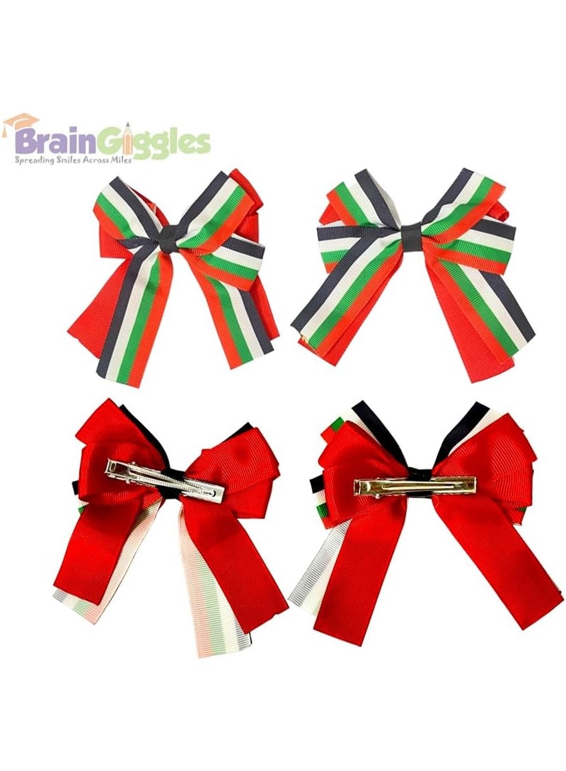 BrainGiggles UAE National Day Hair Accessories for Girls - Hair Bow Clips for UAE Flag Dress for Girls, Set of 2 Pieces Hair Accessories Clips for Flag Day Celebrations (Multicolor - Hair Bow Clip) - Image 3