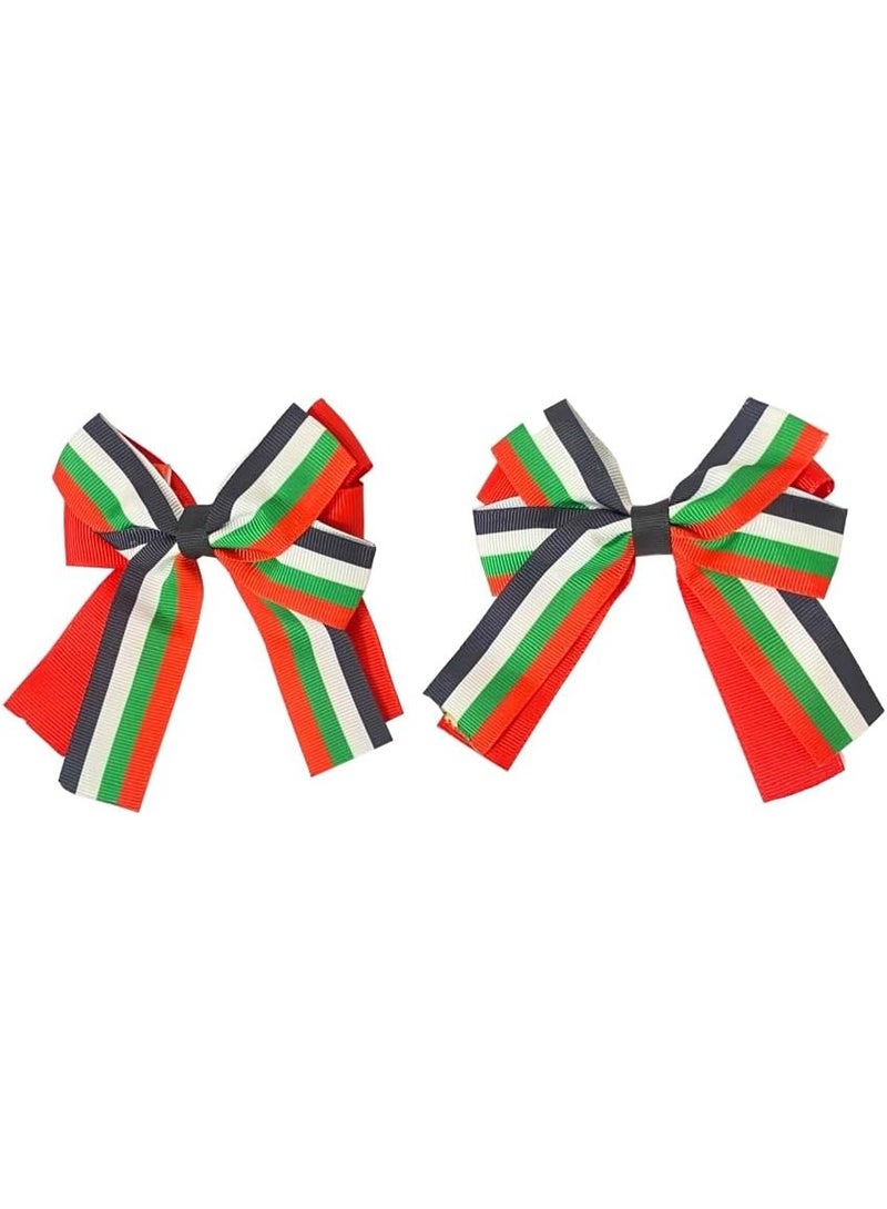 BrainGiggles UAE National Day Hair Accessories for Girls - Hair Bow Clips for UAE Flag Dress for Girls, Set of 2 Pieces Hair Accessories Clips for Flag Day Celebrations (Multicolor - Hair Bow Clip) - Image 1
