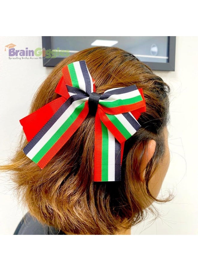 BrainGiggles UAE National Day Hair Accessories for Girls - Hair Bow Clips for UAE Flag Dress for Girls, Set of 2 Pieces Hair Accessories Clips for Flag Day Celebrations (Multicolor - Hair Bow Clip) - Image 4