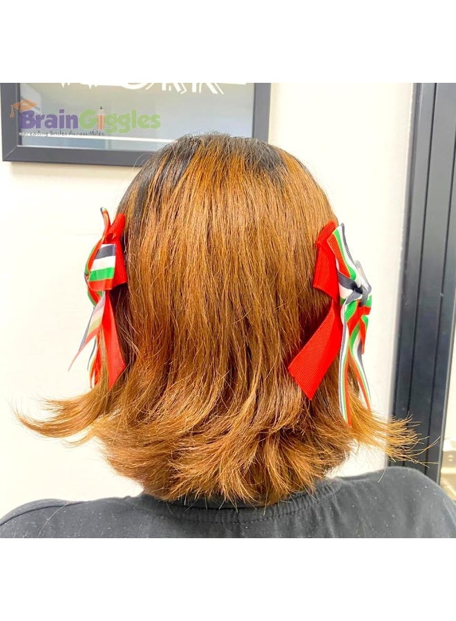 BrainGiggles UAE National Day Hair Accessories for Girls - Hair Bow Clips for UAE Flag Dress for Girls, Set of 2 Pieces Hair Accessories Clips for Flag Day Celebrations (Multicolor - Hair Bow Clip) - Image 5