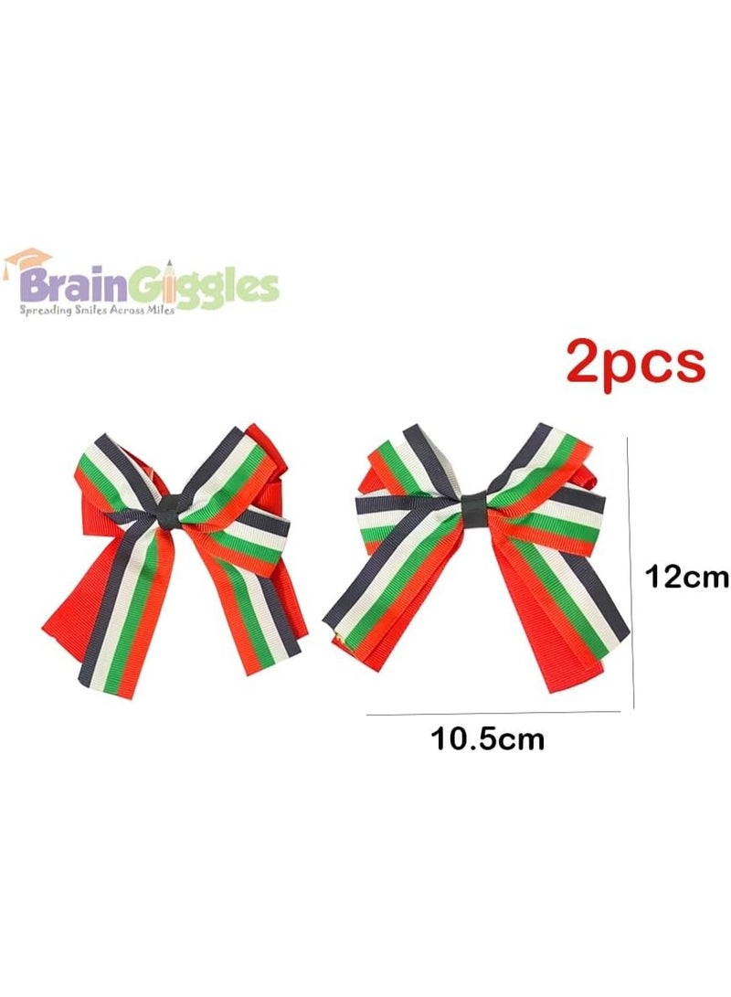 BrainGiggles UAE National Day Hair Accessories for Girls - Hair Bow Clips for UAE Flag Dress for Girls, Set of 2 Pieces Hair Accessories Clips for Flag Day Celebrations (Multicolor - Hair Bow Clip) - Image 2