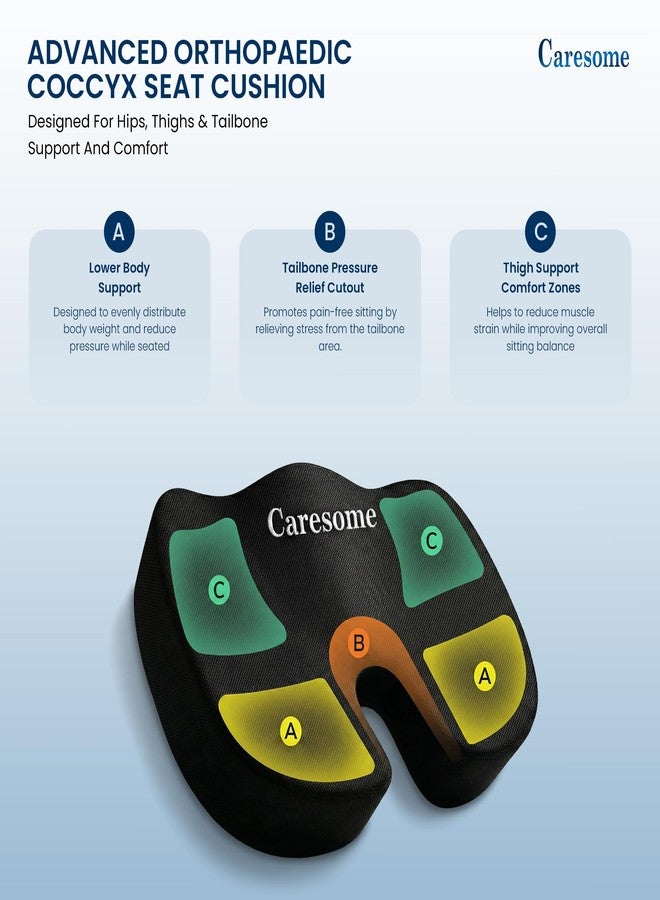 Caresome High Density Coccyx Seat Cushion for Hip | Tailbone | Coccyx | Sciatica Pain Relief | Proprietary Hi-Per Foam Ergonomic Design | Contoured Cushion for Office & Home Chairs - Image 3