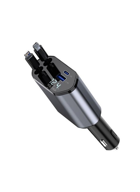 【120W Fast Charger】Car Charger with Dual Retractable Cables, Type-C & Lightning, Power Up to 4 Devices Simultaneously