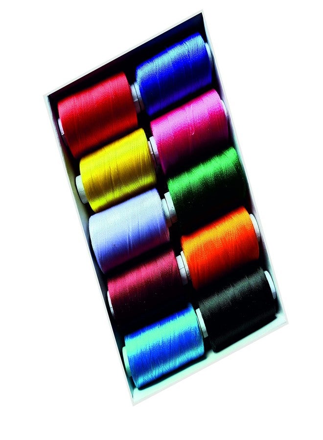 Zoohi Bright Polyester Silk Thread 10 Color Shade Each roll 900 mtrs Approx for Jewellery-Tassel Making- Embroidery-Crafts, Shiny Soft Thread spools. - Image 1