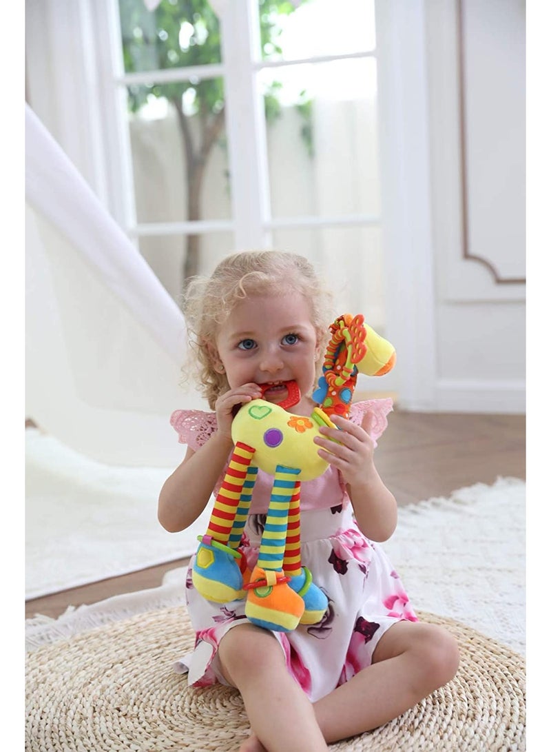 Capstro Baby Hanging Rattle Giraffe – Soft Plush Sensory Crib & Stroller Toy with Teether, Crinkle Paper, Beads & Gentle Sounds for Infant Early Development – Giraffe - Image 4
