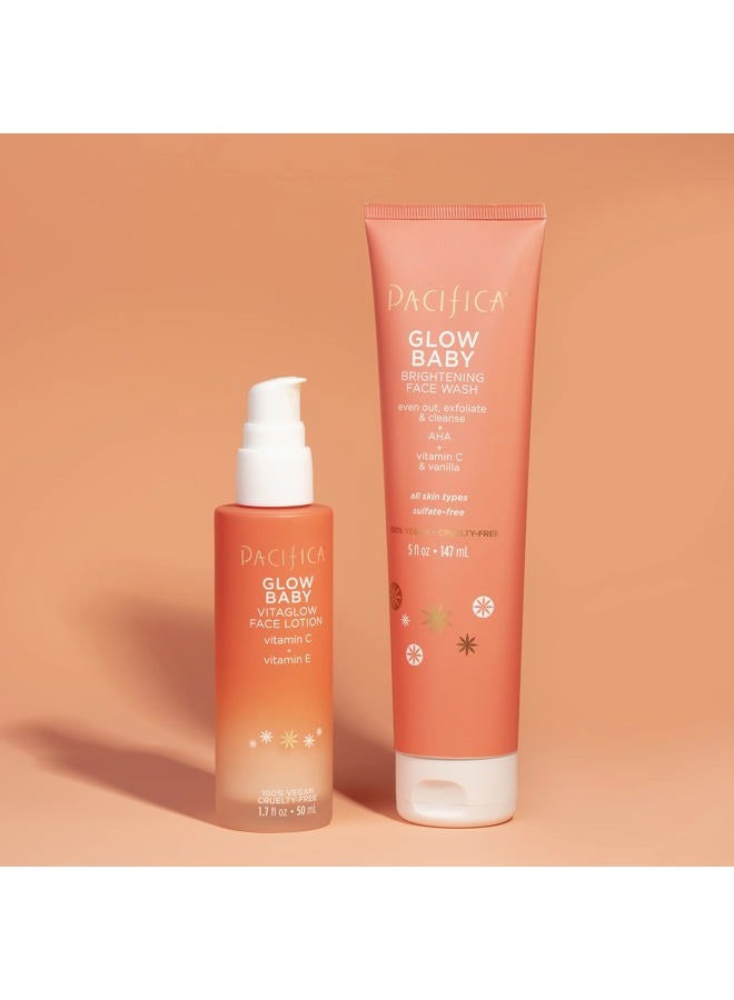 Pacifica مجموعة لوشن الوجه ومطهر الوجه فيتا جلو بيبي بيوتي جلو، العناية بالبشرة، فيتامين C وE، AHA، مقشر، منظف، مرطب، نباتي، 1.7 أونصة سائلة و5 أونصة سائلة (مجموعة من 2) - Image 2
