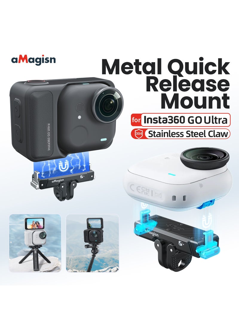 aMagisn قاعدة تثبيت مغناطيسية سريعة الفك من سبائك الألومنيوم متوافقة مع Insta360 GO Ultra مع مخلب مزدوج قابل للطي ومحول 1/4 بوصة لملحقات كاميرات الحركة - Image 1