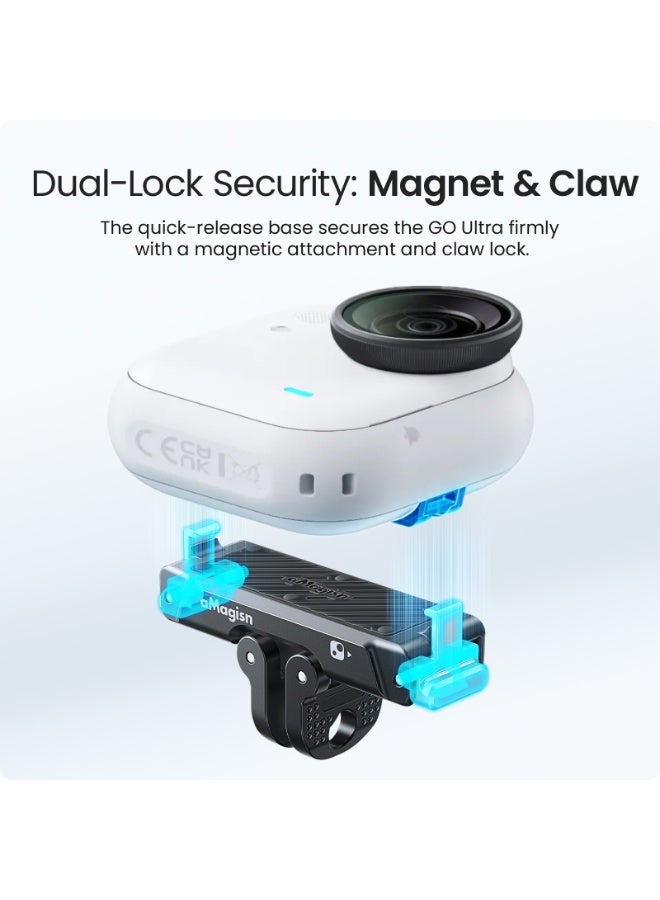 aMagisn قاعدة تثبيت مغناطيسية سريعة الفك من سبائك الألومنيوم متوافقة مع Insta360 GO Ultra مع مخلب مزدوج قابل للطي ومحول 1/4 بوصة لملحقات كاميرات الحركة - Image 5