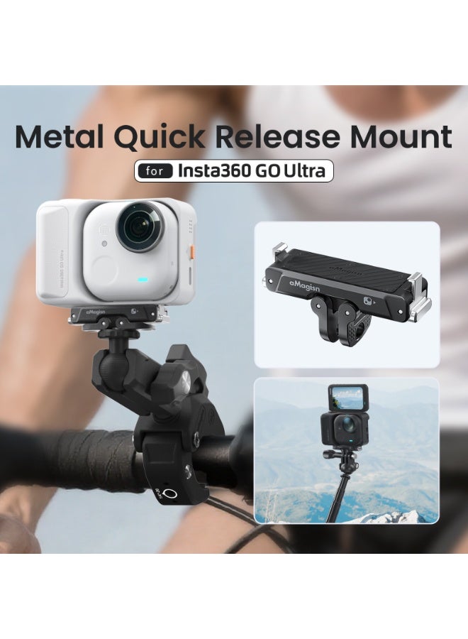 aMagisn قاعدة تثبيت مغناطيسية سريعة الفك من سبائك الألومنيوم متوافقة مع Insta360 GO Ultra مع مخلب مزدوج قابل للطي ومحول 1/4 بوصة لملحقات كاميرات الحركة - Image 3