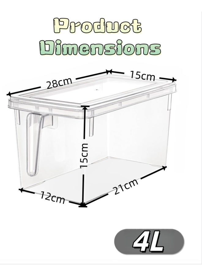 4-Piece Refrigerator Organizer, Stackable Plastic Kitchen Food Storage Containers with Lids and Handles for Fruits and Vegetables, Freezer Safe Food Storage Boxes Transparent (YWHK-0660) - Image 3