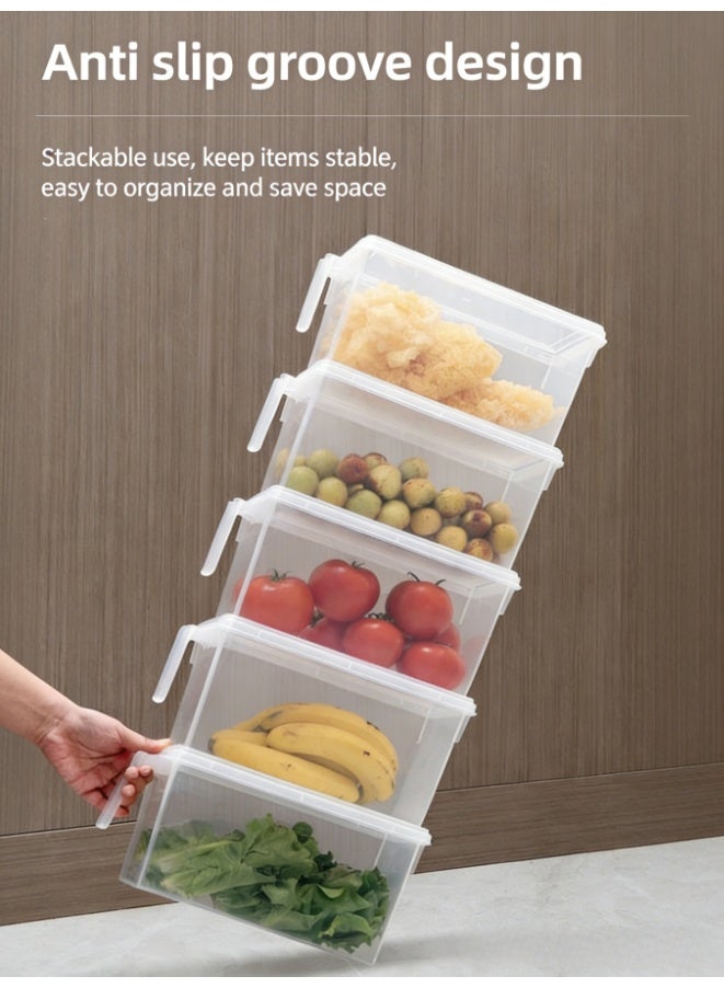 4-Piece Refrigerator Organizer, Stackable Plastic Kitchen Food Storage Containers with Lids and Handles for Fruits and Vegetables, Freezer Safe Food Storage Boxes Transparent (YWHK-0660) - Image 4