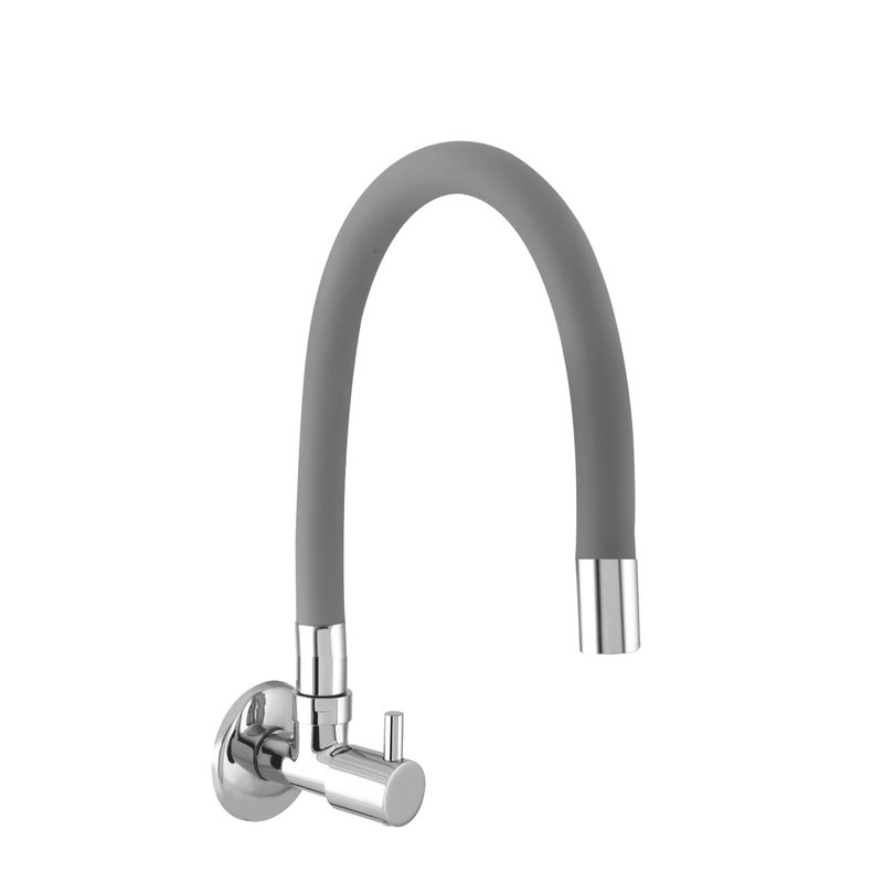 10X Sink Tap for Kitchen Brl-9876 Flexible Neck Grey Color Wall Mount (Single Flow) - Metal, Chrome - Image 1
