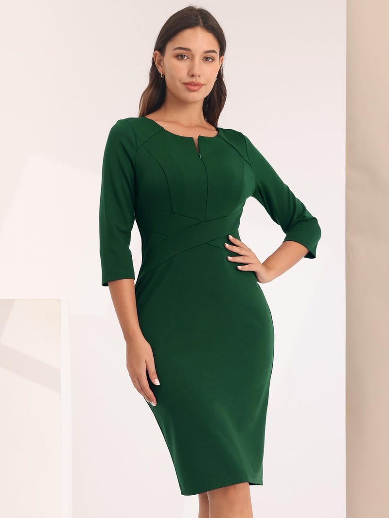 Hobemty Women's Funeral Sheath Dress Knee Length Work Pencil Dresses XX-Large Green - Image 2