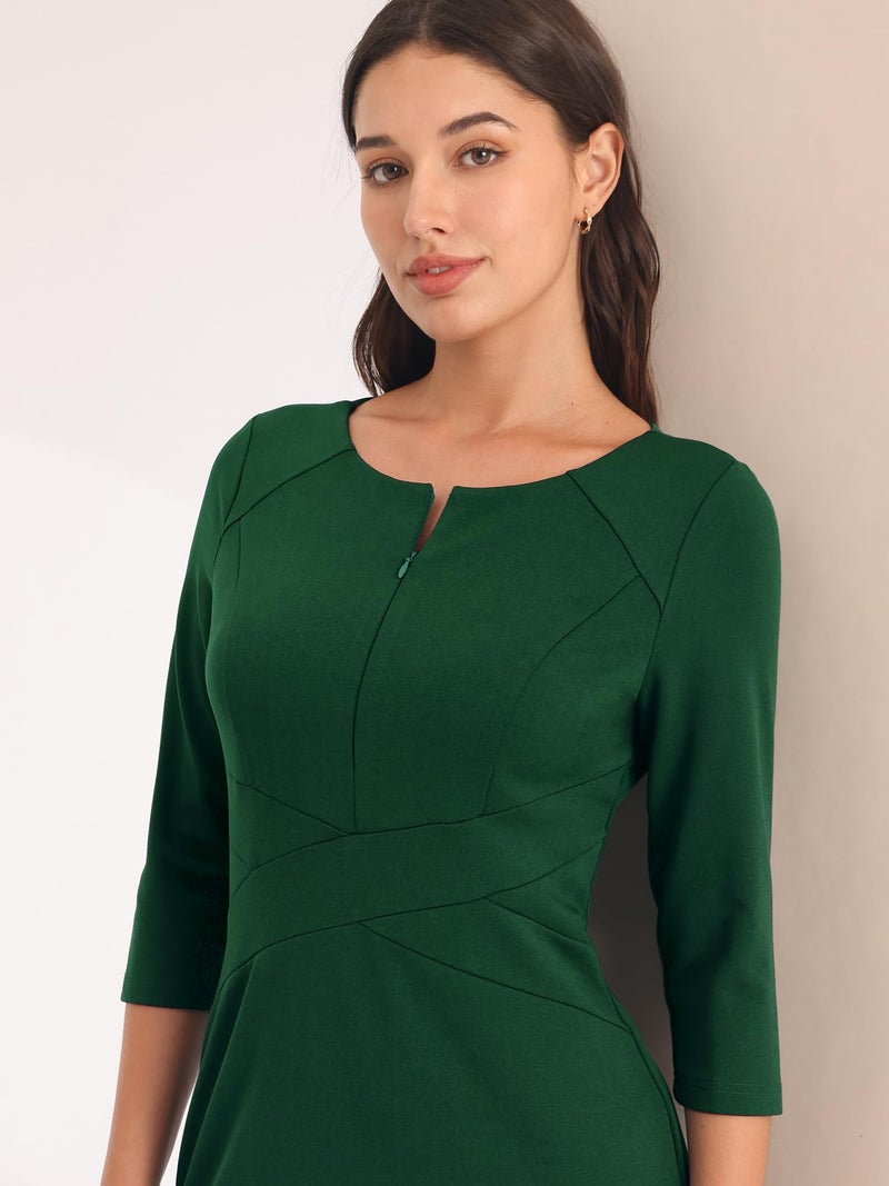 Hobemty Women's Funeral Sheath Dress Knee Length Work Pencil Dresses XX-Large Green - Image 4