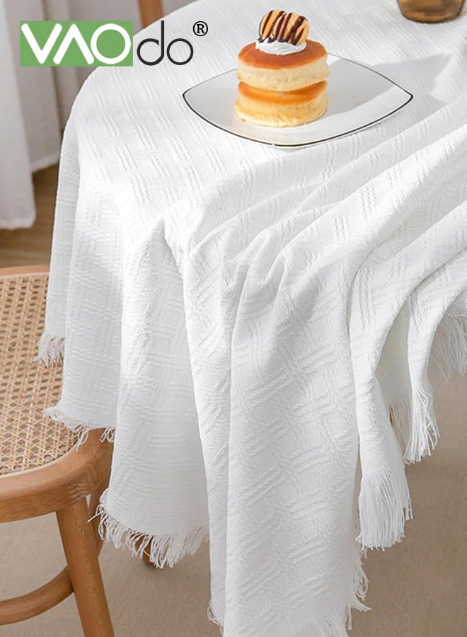 فاو دو مفرش طاولة صغير مستدير مع أطراف مزينة بشراشيب، غطاء طاولة عازل للحرارة، ديكور طاولة ريفي بسيط، مفرش طاولة من القماش للاستخدام اليومي في الحفلات وأعياد الميلاد، أبيض - Image 5