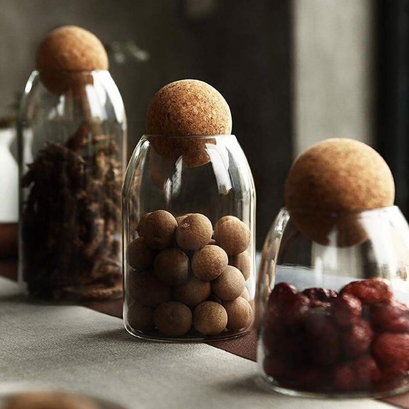 MOLFUJ 750ML/25Oz Glass Storage Container with Ball Cork, Cute Decorative Organizer Bottle Canister Jar with Air Tight Wood Lid for Food, Coffee, Candy, Bathroom Apothecary Cotton Swab Qtip Holder - Image 2