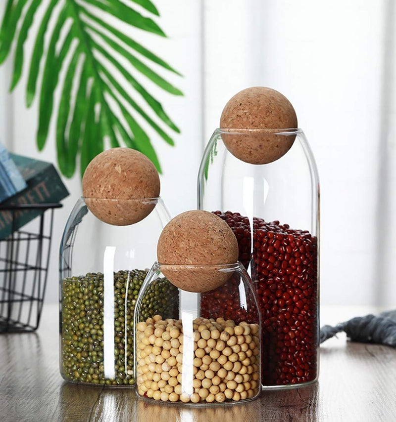 MOLFUJ 750ML/25Oz Glass Storage Container with Ball Cork, Cute Decorative Organizer Bottle Canister Jar with Air Tight Wood Lid for Food, Coffee, Candy, Bathroom Apothecary Cotton Swab Qtip Holder - Image 4