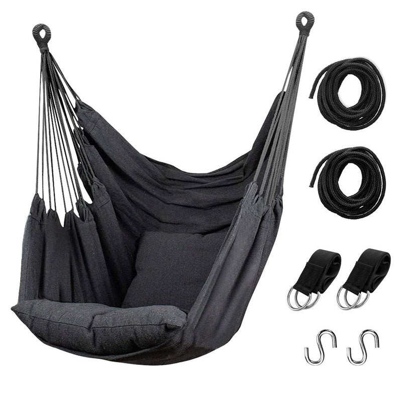 Hommtina Hammock Chair Hanging Rope Swing Max 300 Lbs Hanging Chair with Pocket Durability Perfect for Outdoor Home Bedroom Patio Yard Pillows NOT IncludedDark Gray