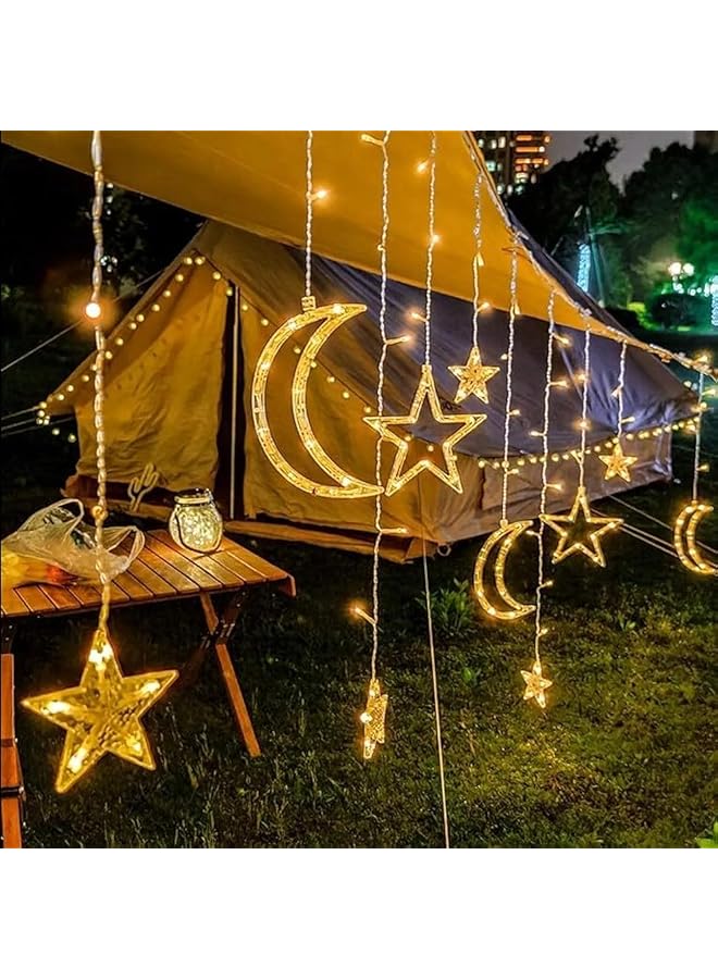 erorex Ramadan Decoration String Lights Battery Or Usb Powered Hanging Curtain 138 Led Yellow Light Color Best Choice - Image 1