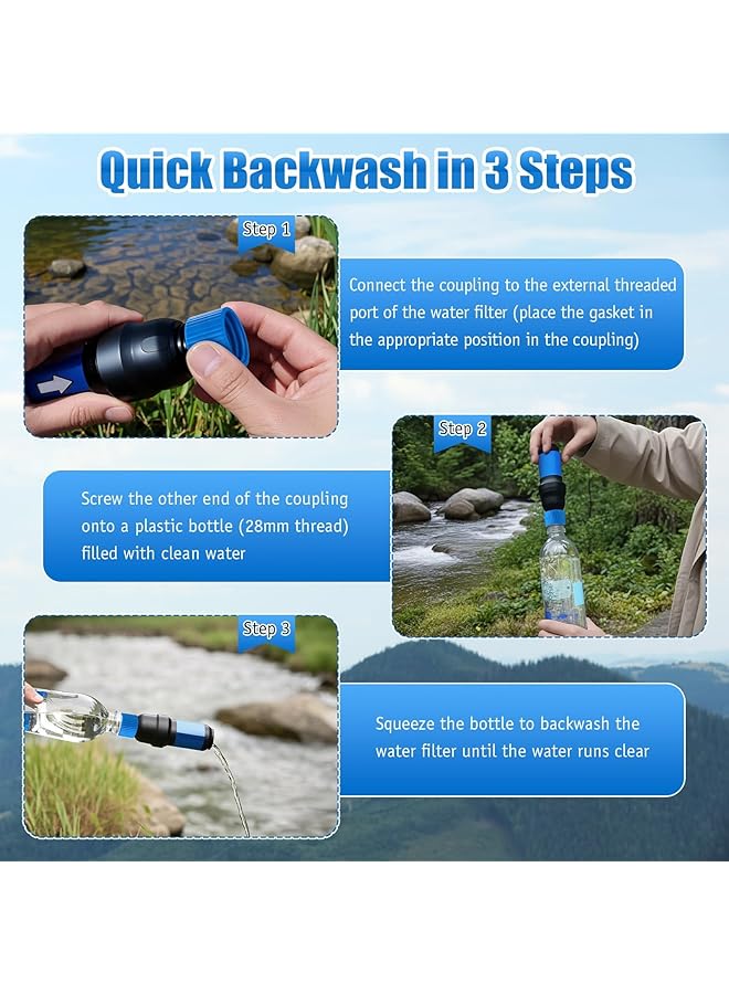 KASTWAVE 2 Pcs Water Filter Coupling Kit Compatible With 28Mm External Threaded Filters And Standard Plastic Bottles Leak Proof Gasket Seals Water Filter Adapter For Hiking Camping Backpacking Travel - Image 2